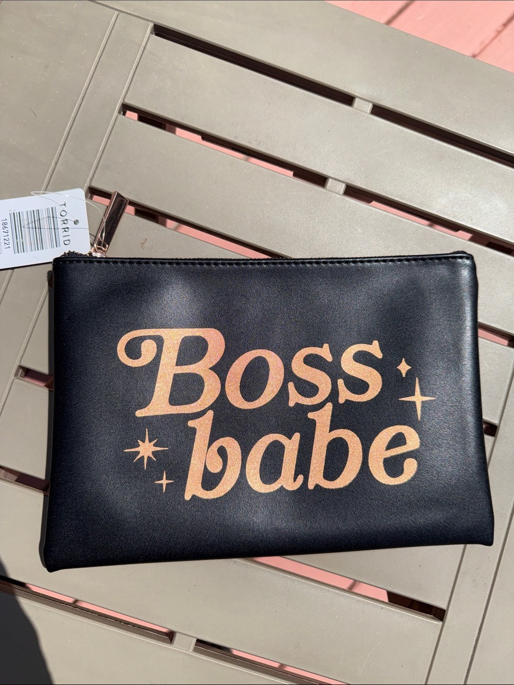 Torrid Black Zip Pouch with Metallic black & Gold 'Boss babe' Print